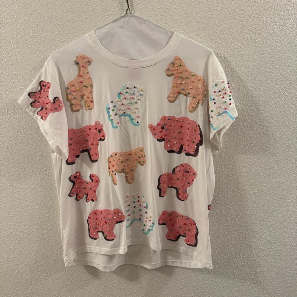White Animal Cracker Tee by Queen of Sparkles. - Picture 3 of 5
